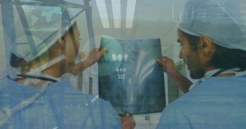 Surgeons Analyzing Surgical Data in High-Tech Hospital Room