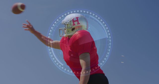 Football Player Throwing Ball with Futuristic Interface Overlay - Download Free Stock Images Pikwizard.com