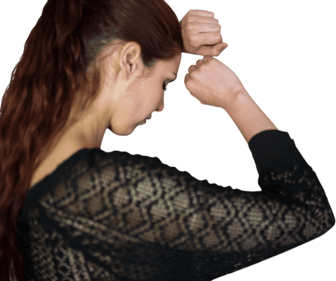 Transparent Background: Tense Woman Eyes Closed Leaning on Arms