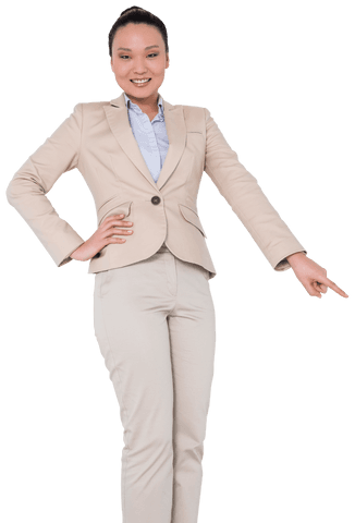 Professional Asian Businesswoman Pointing with Confidence Transparent Background