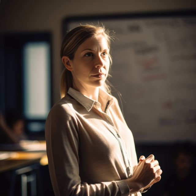 Confident Businesswoman Standing in Sunlit Office - Download Free Stock Images Pikwizard.com