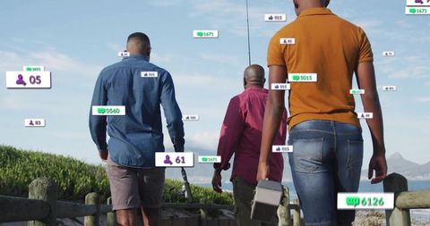 Anglers Walking Coastal Path with Social Media Overlays