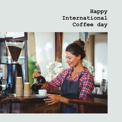 International coffee day celebration with smiling barista