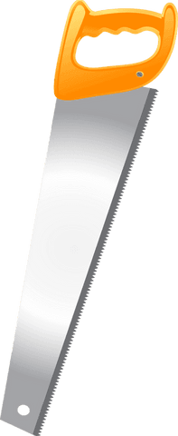 Handsaw with orange handle and serrated blade on transparent background