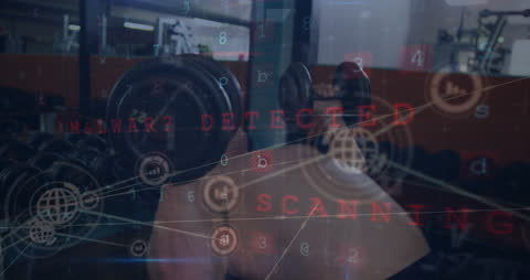 Man Weightlifting with Cybersecurity Overlay Elements
