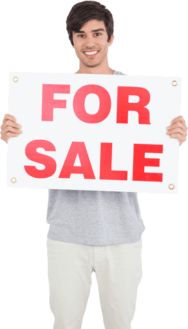 smiling man holding transparent for sale sign isolated on white - Download Free Stock Videos Pikwizard.com