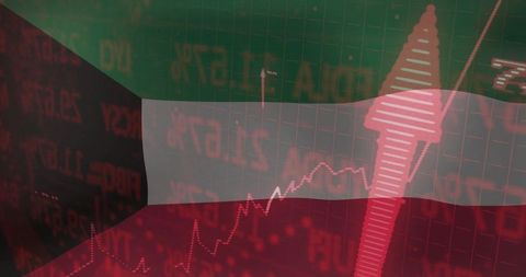 Kuwait Flag with Financial Graph Showing Positive Market Trends