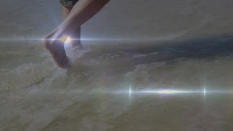 Legs Running in Water with Digital Light Effects