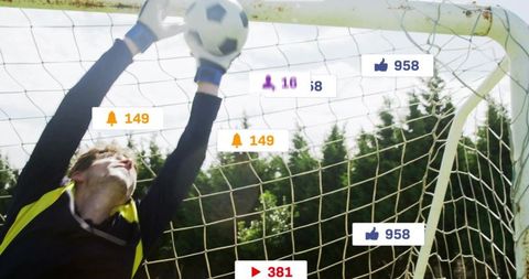 Goalkeeper Catching Ball with Social Media Notifications