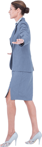 Transparent Businesswoman Stretching Arms in Side View Walking Pose