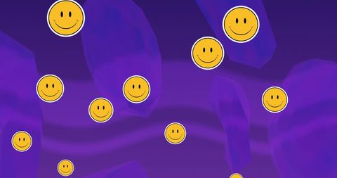 Floating smileys on abstract purple background