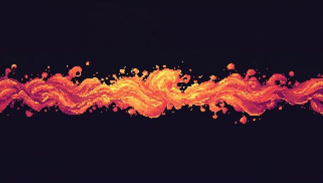 Pixel-art flame ribbon streaming across dark canvas with glowing ember particles