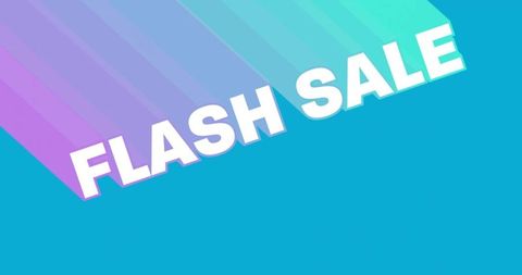 Flash sale diagonal banner featuring bold caps, purple-cyan gradient, minimalist design