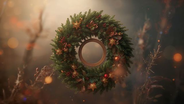 Festive Christmas Wreath with Golden Stars and Red Baubles