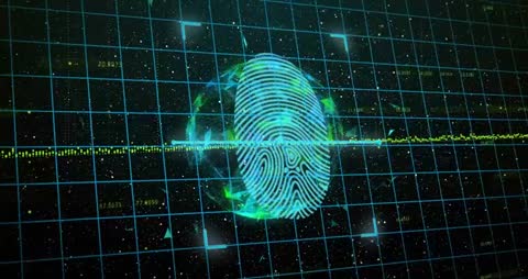 Futuristic Biometric Fingerprint Hologram with Digital Grid