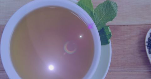 Tranquil Tea with Light Reflections and Mint Leaf
