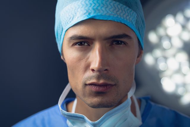 Portrait of male surgeon standing in operation room at hospital