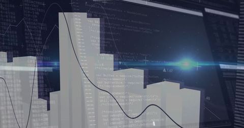 Futuristic data visualization with bar and line graphs