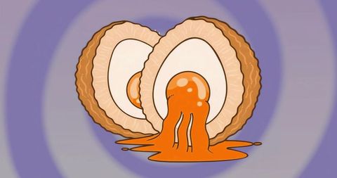 Abstract culinary art of breaded boiled eggs with runny yolk