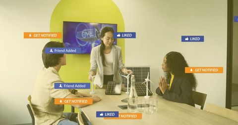 Team Collaborating on Renewable Energy Project in Modern Meeting Room