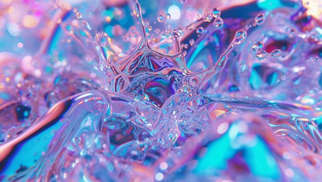 Vibrant Iridescent Fluid Splash with Neon Bokeh Lights