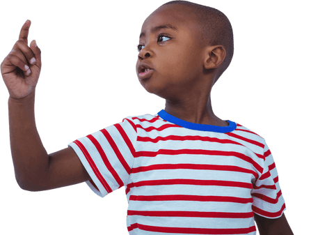pointing african american boy in striped t-shirt on transparent background - Download Free Stock Videos Pikwizard.com