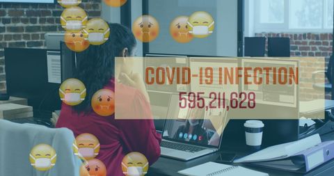 Digital pandemic alert with emoticons on video call