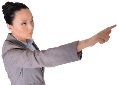 focused asian businesswoman pointing on transparent ideal for business graphics - Download Free Stock Videos Pikwizard.com