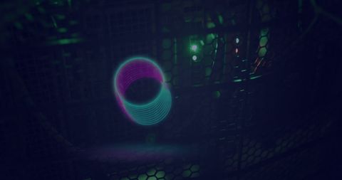 Futuristic Digital Circular Motion in Dimly Lit Server Room