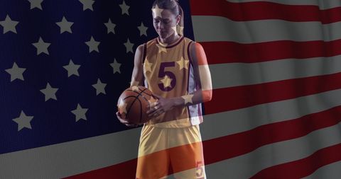 Female Basketball Player with Overlaid USA Flag