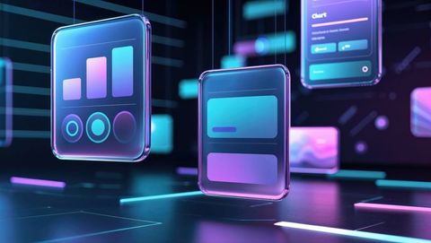 Futuristic neon holographic panels in virtual interface