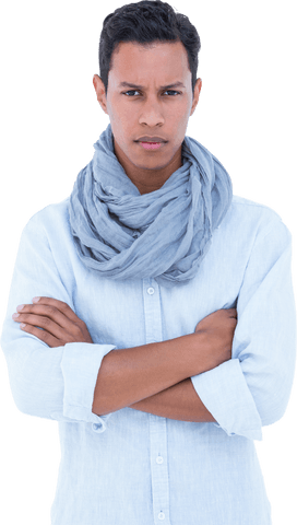 Serious Young Man with Arms Crossed and Gray Scarf Transparent Background - Download Free Stock Videos Pikwizard.com