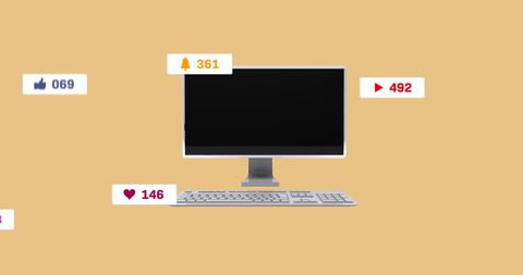 Social media notifications displayed on desktop monitor