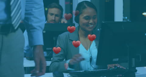 Animated Hearts Floating Over Happy Consultant at Office