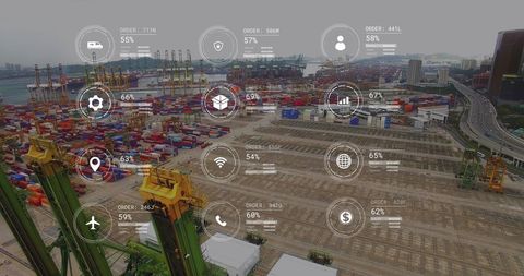 Global Logistics Data Network Over Busy Port Facility