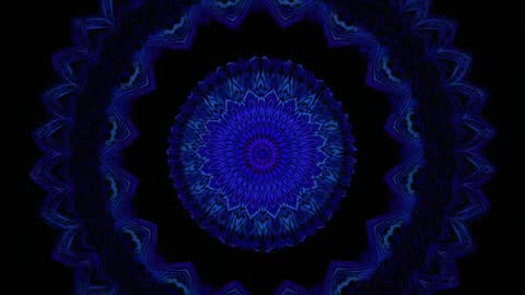 Pulsing Blue Fractal Mandala Transforms on Black Background