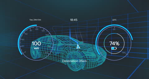 Futuristic Digital Car Dashboard Interface with Data Analytics