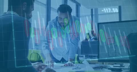 Engineer Analyzing Plans with Futuristic Chart Overlay