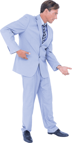 Businessman Playfully Jamming Air Guitar Transparent Background