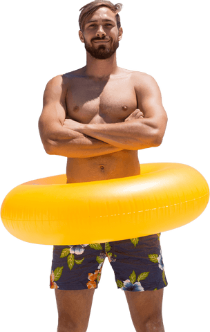 young man with inflatable ring transmitting summer vibes - Download Free Stock Videos Pikwizard.com