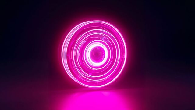 Neon Pink Concentric Rings Reflecting on Dark Floor
