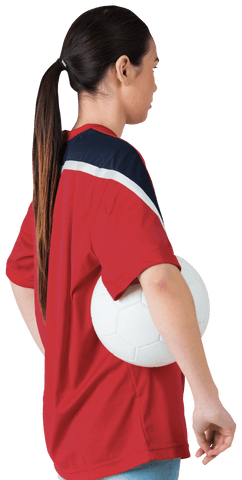 Transparent Back View Female Fan in Red Jersey with Soccer Ball