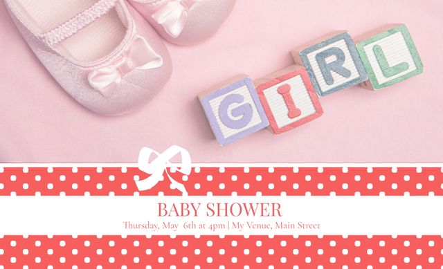 Pink Baby Shower Invitation with Booties and GIRL Blocks - Download Free Stock Templates Pikwizard.com