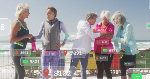 Senior Women Exercising with Social Media Interaction