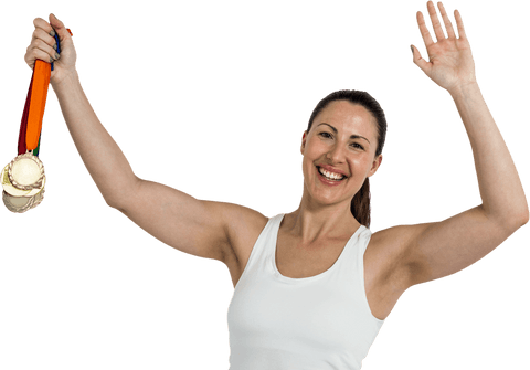 triumphant sportswoman holding gold medals transparent background - Download Free Stock Videos Pikwizard.com