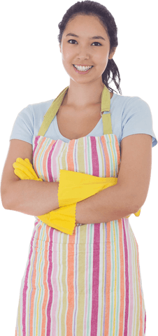 smiling woman wearing colorful apron and rubber gloves transparent - Download Free Stock Videos Pikwizard.com