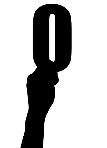 Transparent letter o overlaid on abstract hand design