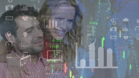 Smiling Business Colleagues with Data Overlay