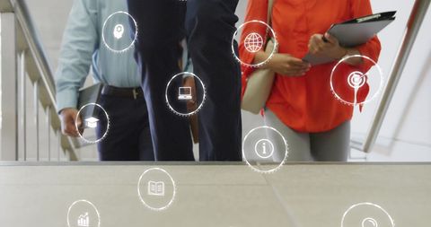 Business Professionals with Digital Interface Overlay in Office Setting