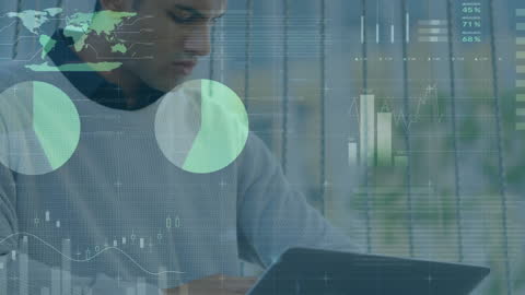 Businessman Analyzing Global Financial Data on Laptop